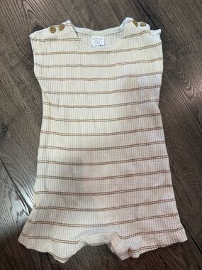 Grayson Mini Cream and Tan Striped Knit Romper 18M